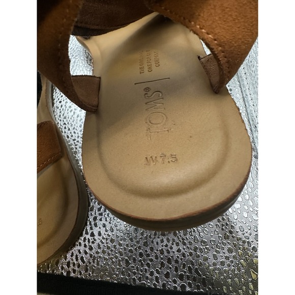 TOMS Women's SIDNEY Sandals Tan Black Leather Leopard Print Gladiator Sz 7.5 - Picture 4 of 6